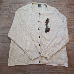Traverse Bay Woolen Co Womens XL Light Brown Cardigan Embroidered